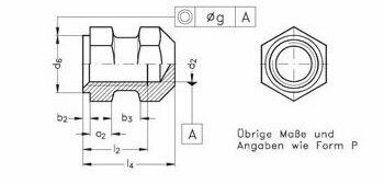 DIN 16903-3 Форма R. Глухая резьбовая втулка. DIN 16903-3 Форма R. Глухая резьбовая втулка.