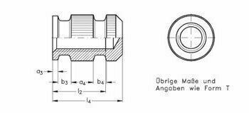 DIN 16903-4 Форма U. Глухая резьбовая втулка. DIN 16903-4 Форма U. Глухая резьбовая втулка.